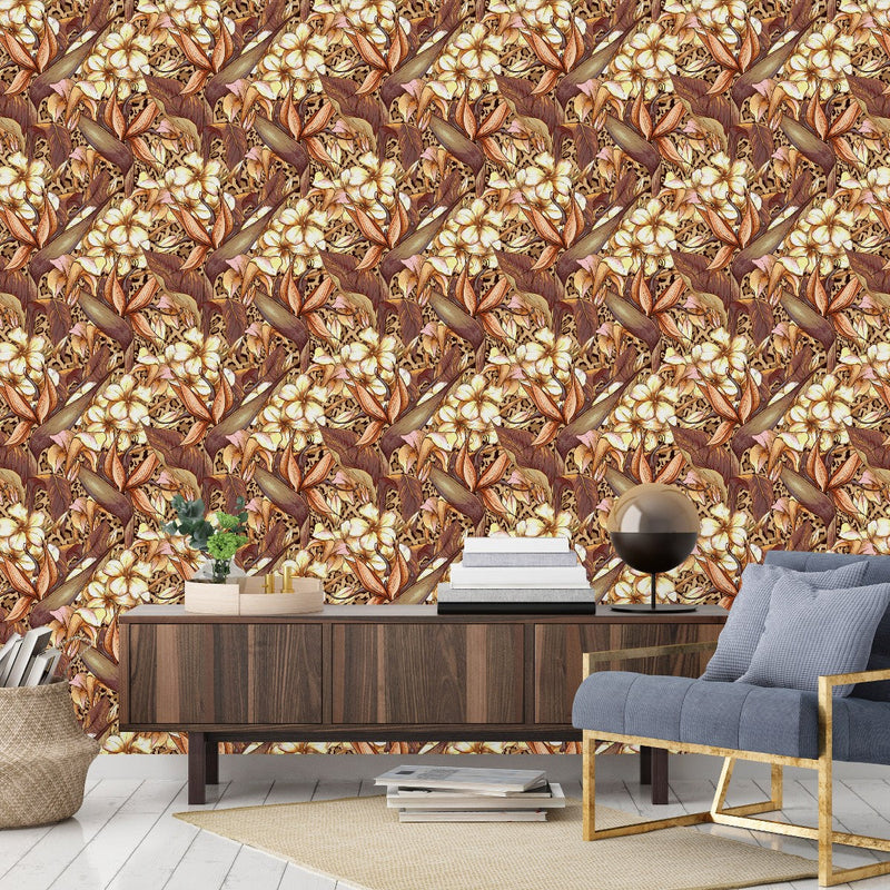 Leopard Wallpaper with Flowers