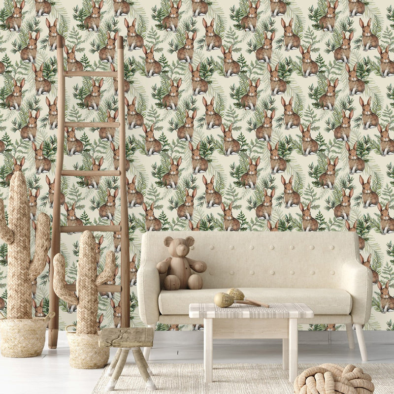 Hares between Leaves Wallpaper