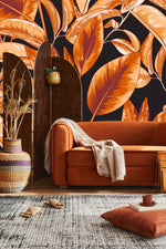 Stylish Black Wallpaper with Leaves Fashionable
