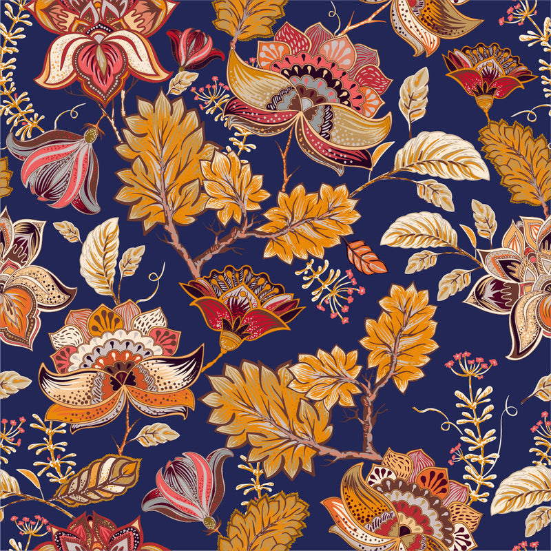 Dark Blue Vintage Design Wallpaper