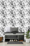 White Wallpaper with Black Flowers
