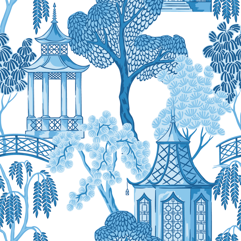 Blue China Pattern Wallpaper