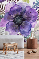 Purple Flowers and Leaves Wallpaper
