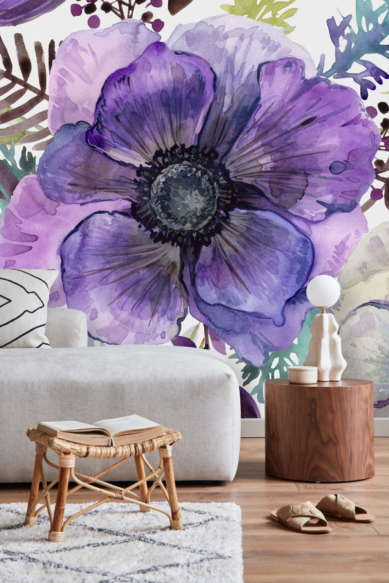 Purple Flowers and Leaves Wallpaper