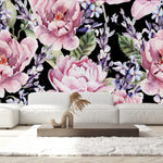 Modish Dark Wallpaper with Pink Flowers Contemporary