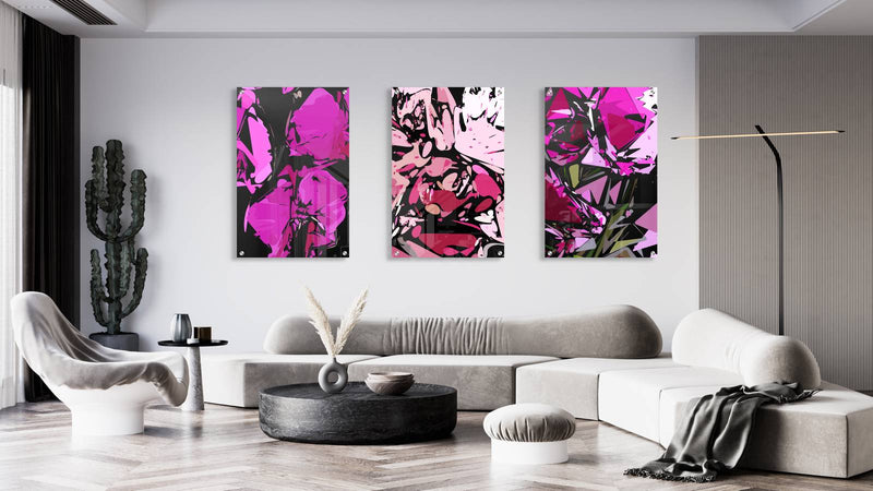 Pink Floral Pattern Set of 3 Prints Modern Wall Art Modern Artwork