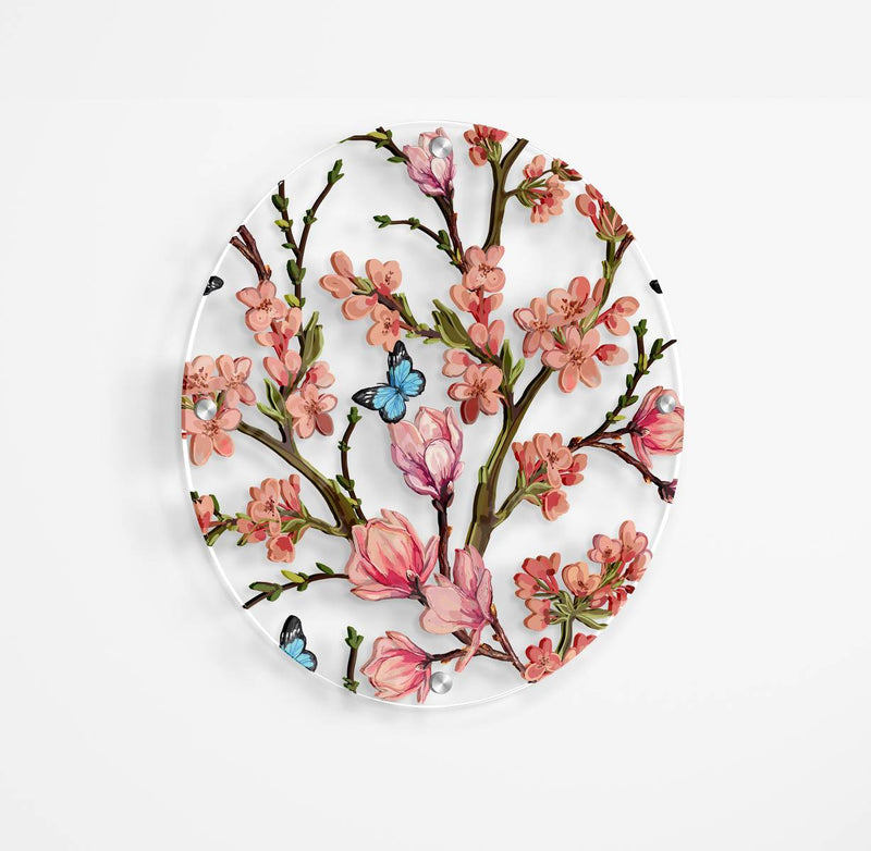 Spring Tree Printed Transparent Acrylic Circle