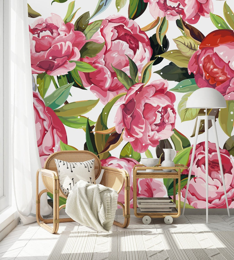 White Wallpaper with Peonies