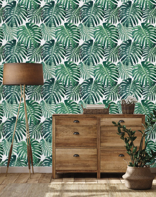 Fashionable Green Exotic Leaves Wallpaper Chic