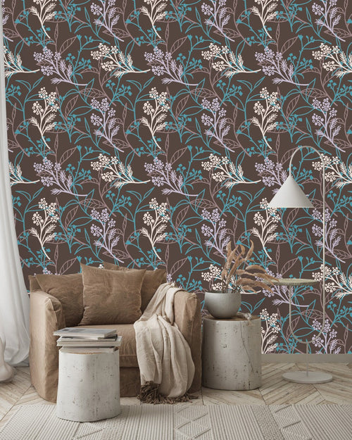 Brown Wallpaper with Leaves Pattern