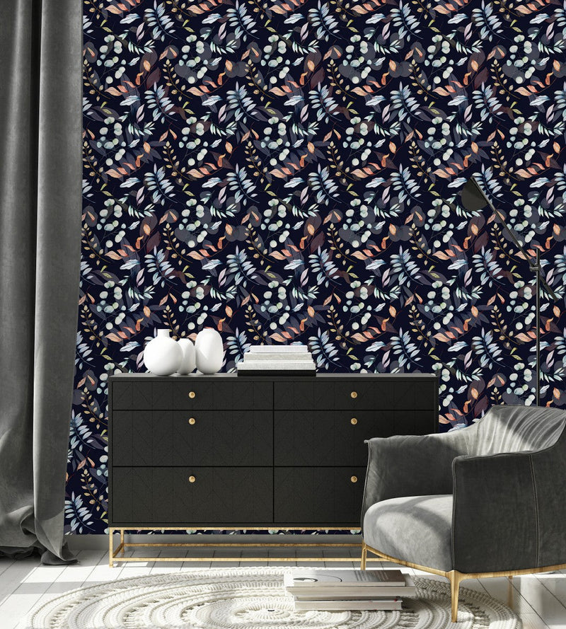 Elegant Leaves on Dark Wallpaper Tasteful