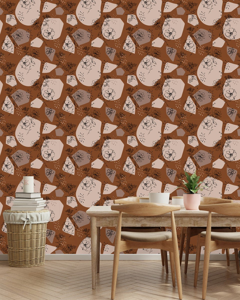 Brown Abstract Floral Wallpaper