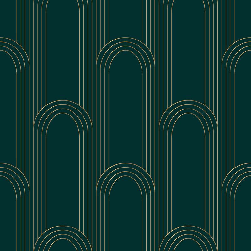 Dark Green and Gold Pattern Wallpaper