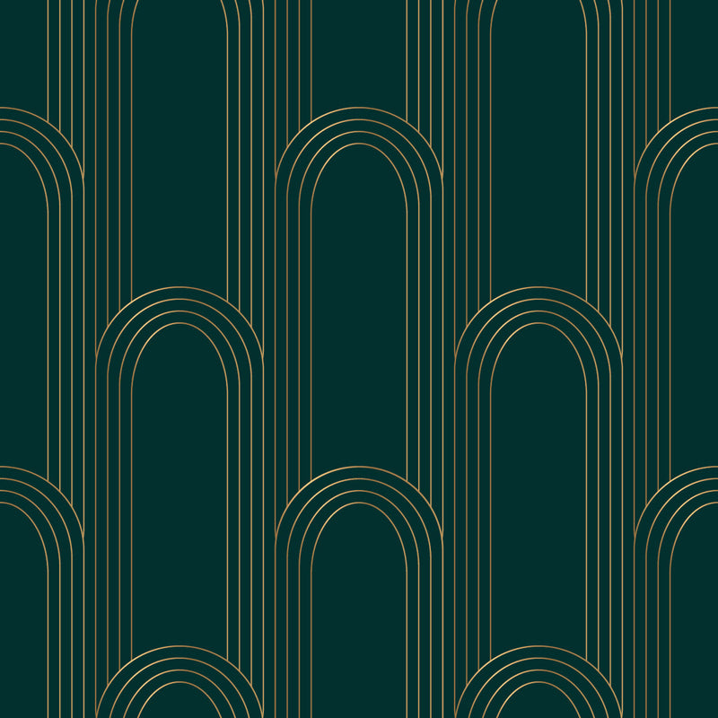 Dark Green and Gold Pattern Wallpaper