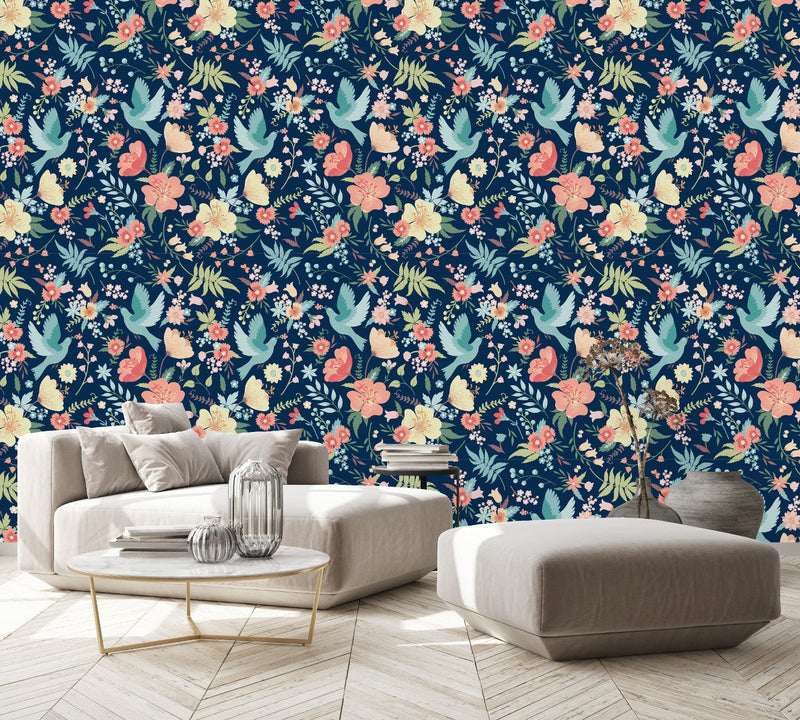 Birds and Flowers Wallpaper