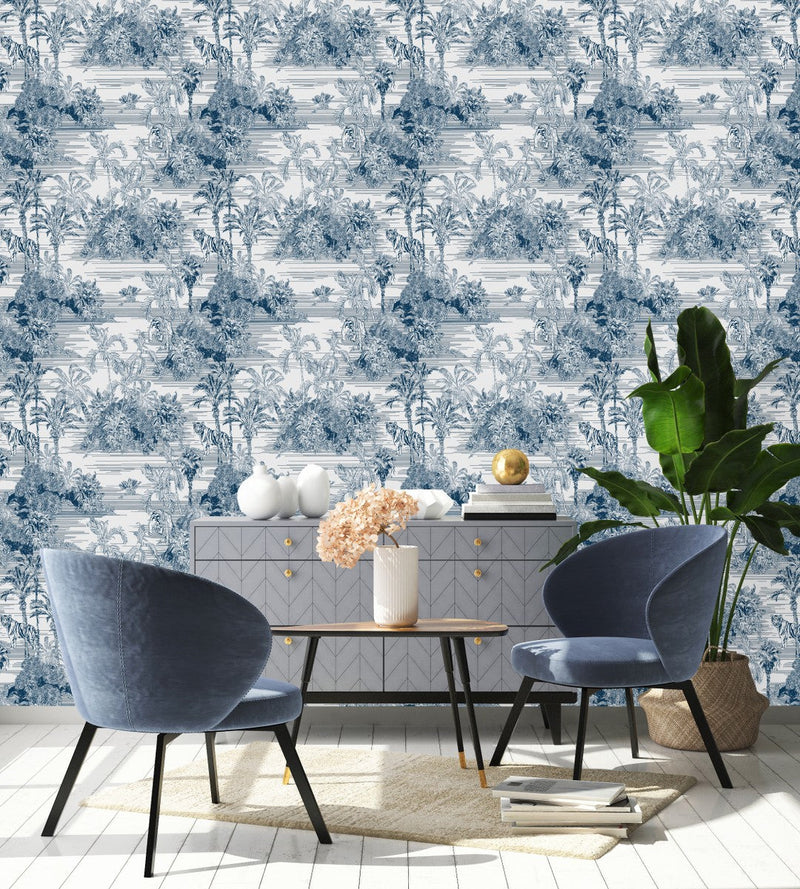 Tigers and Palms Pattern Wallpaper