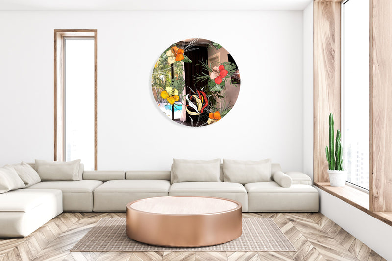 Orange Flowers Printed Mirror Acrylic Circles