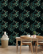 Fashionable Black Wallpaper with Green Leaves Smart