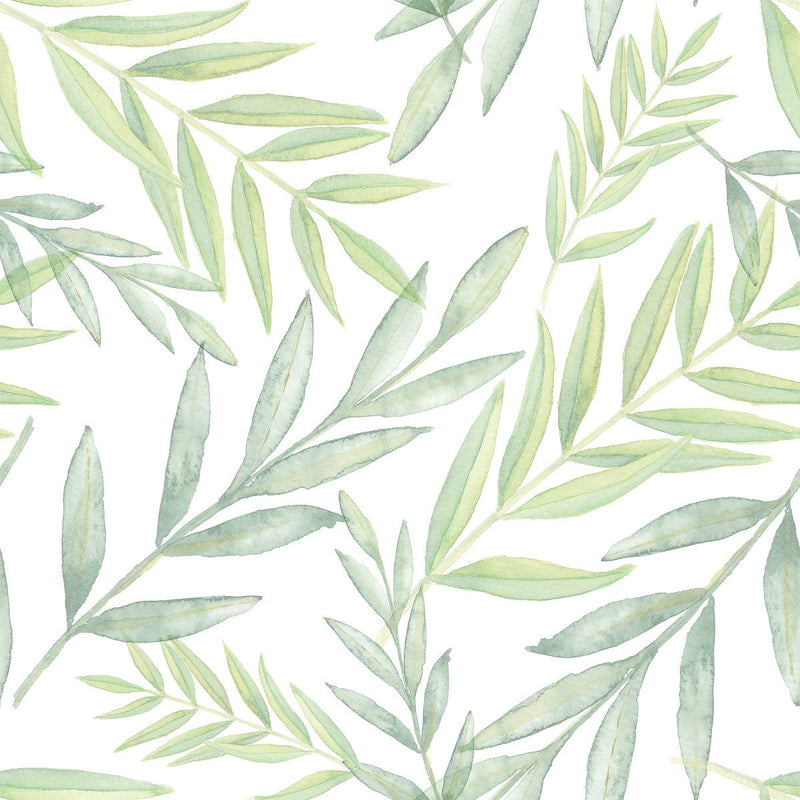 Voguish Hand Drawn Green Leaves Wallpaper Fashionable