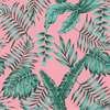 Pink Wallpaper with Exotic Leaves