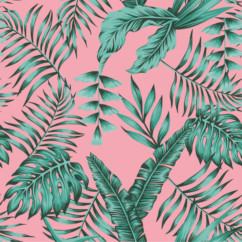 Pink Wallpaper with Exotic Leaves