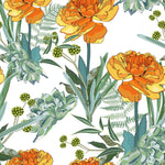Contemporary Orange Flowers Wallpaper Tasteful