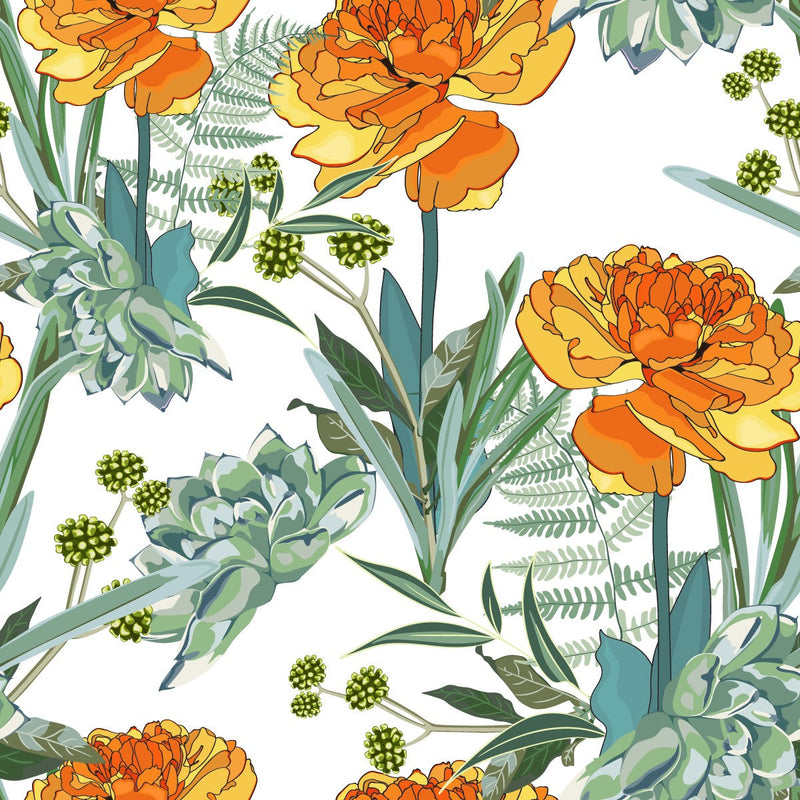 Contemporary Orange Flowers Wallpaper Tasteful