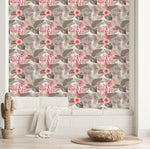 Beige Palm Leaves Wallpaper with Flamingos