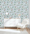 Botanical Flowers on Blue Background Wallpaper