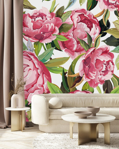 White Wallpaper with Peonies
