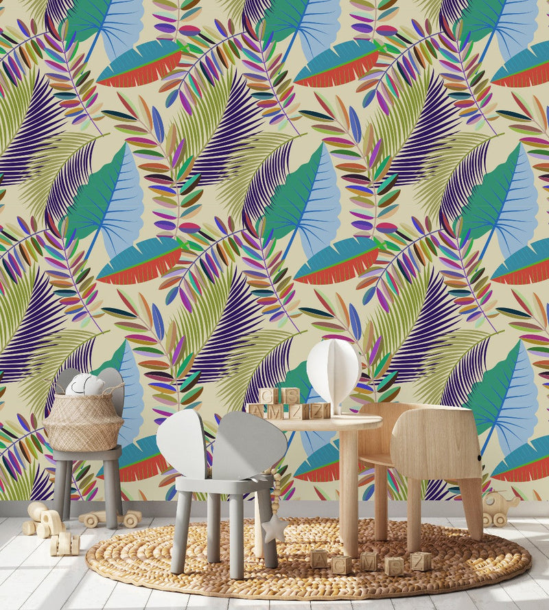 Contemporary Brightly Leaves Wallpaper Chic