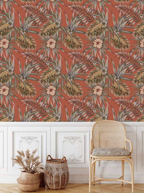 Tropical Flowers  and Leaves Wallpaper