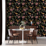 Flowers and Gold Fish Pattern Wallpaper