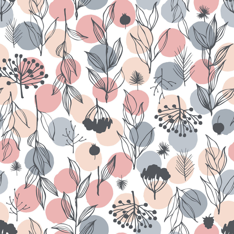 Herbs and Circles Pattern Wallpaper