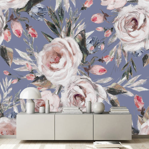 Elegant Modern Blue Floral Wallpaper