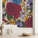 Beige Wallpaper with Red Roses
