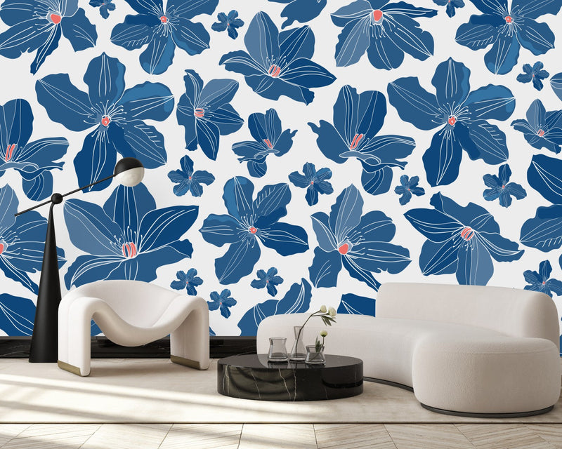 Modish Blue Flowers Wallpaper