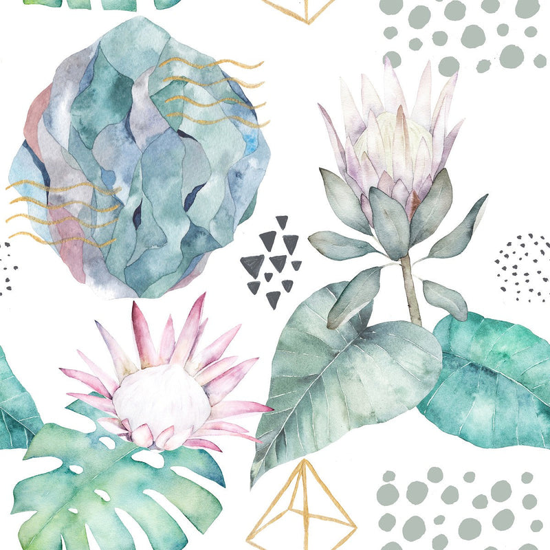 Protea and Geometrical Pattern Wallpaper
