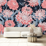 Pink Flowers with Grey Leaves Wallpaper