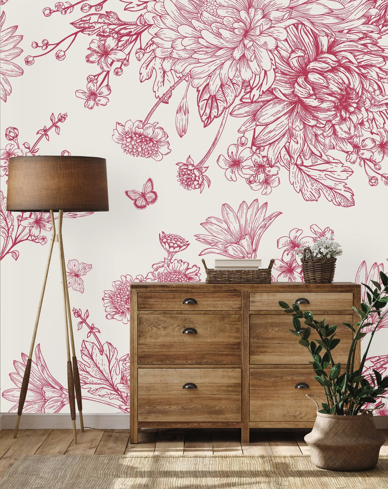 Contemporary Red Flowers Wallpaper Tasteful