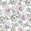 White Wallpaper with Flowers and Butterflies