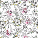 White Wallpaper with Flowers and Butterflies