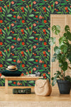 Elegant Green Leaves with Berries Wallpaper Tasteful