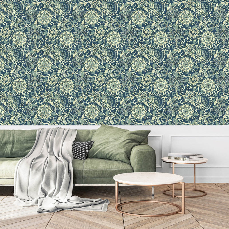 Contemporary Green Monogram Wallpaper
