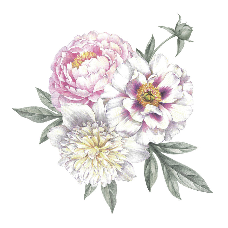 White Wallpaper with Three Flowers