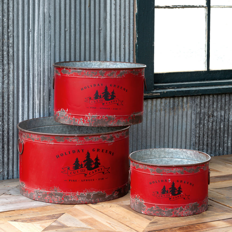 Lovecup Antique Red Metal Tree Pots, Set of 3, L140