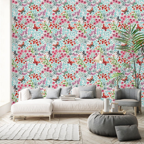 Poppies and Butterflies Wallpaper