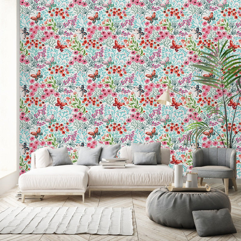 Poppies and Butterflies Wallpaper