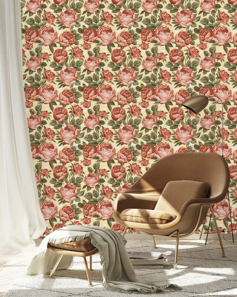 Yellow Wallpaper with Peonies