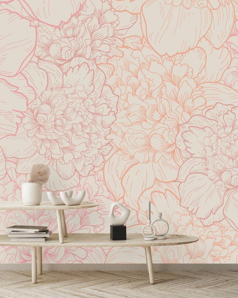 Peonies Outline Wallpaper